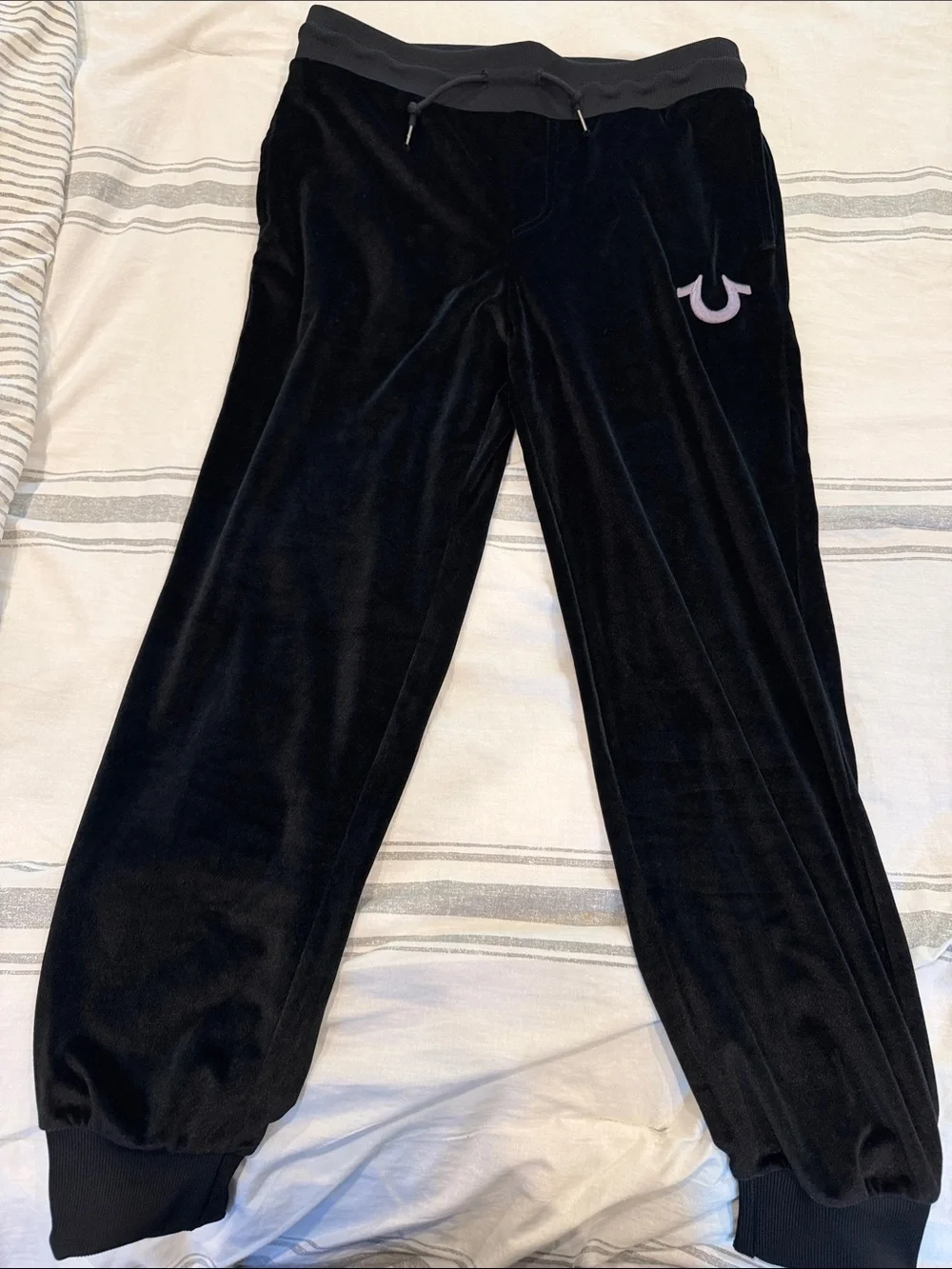 True Religion Black Velour Joggers with gray Logo size small men's